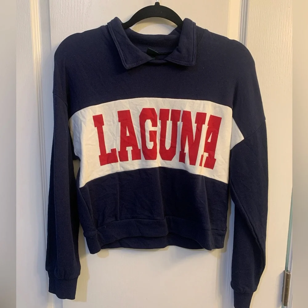 Wild Fable Target Laguna Navy Varsity Style Crop Graphic Polo Sweatshirt Size XS - Picture 3 of 4